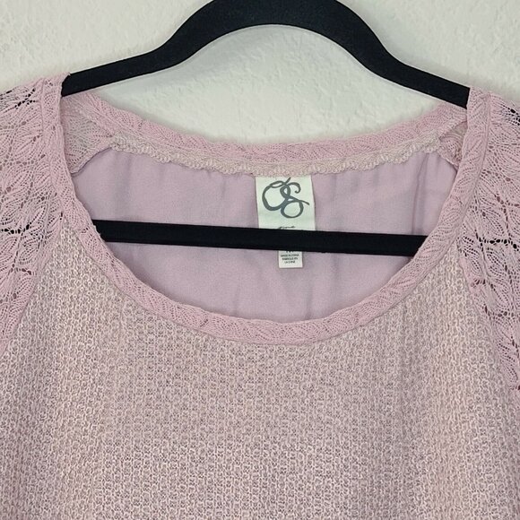 One September Sweater Top Womens Medium Mauve Pink Lace Pleated Long Sleeve - Picture 8 of 12